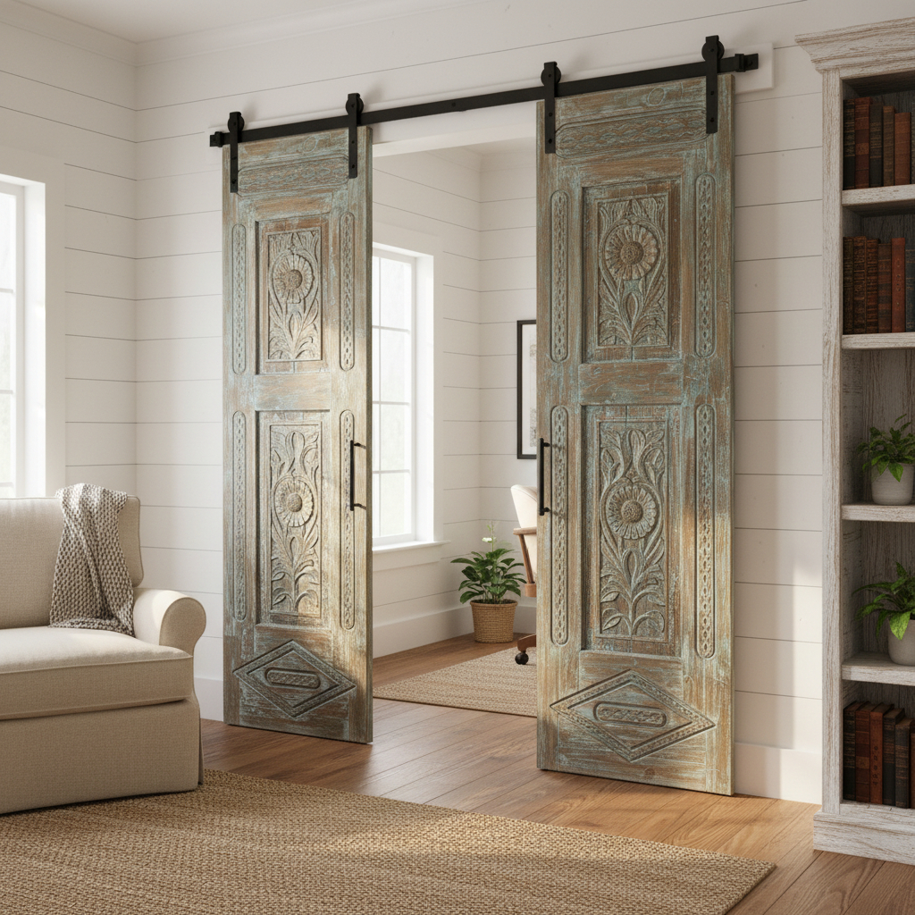 Unique Eclectic Interior Featuring Rustic Armoire & Handmade Furniture