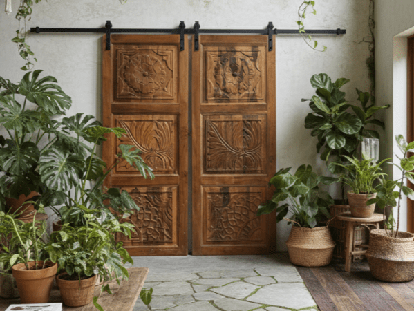 Artistic Sliding Barn Doors, India Carved Door, Enchanted Forest Decorative&nbsp;Door