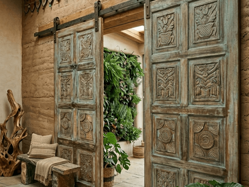 Organic Farmhouse Style with Antique Carved&nbsp;Doors