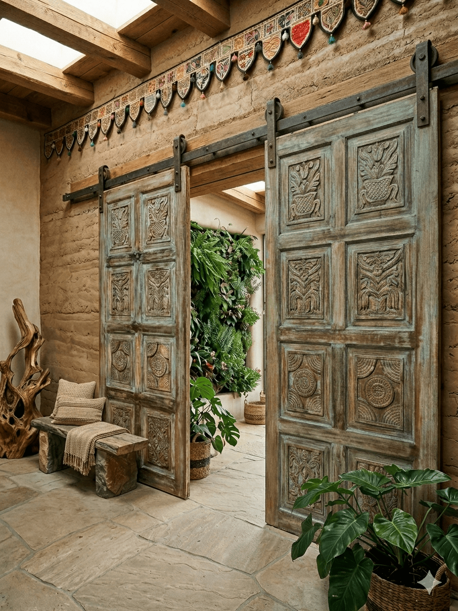 Organic Farmhouse Style with Antique Carved Doors