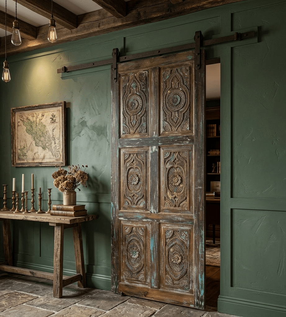 Vintage Carved Wooden Barn Doors – Rustic Farmhouse Sliding Door Design