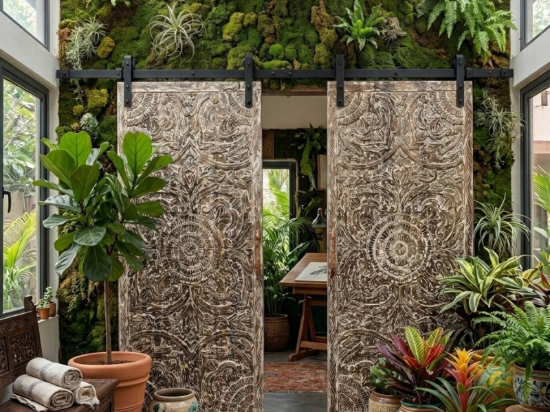 Home Yoga Space & Carved Lotus&nbsp;Doors
