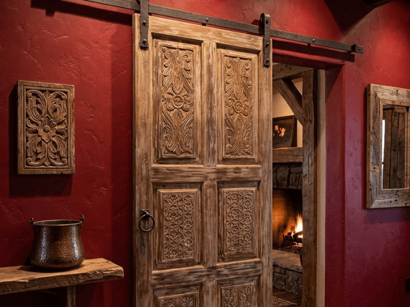 Rustic Farmhouse Barn Doors, Vintage Carved Wooden Sliding Door, Reclaimed Wood&nbsp;Door