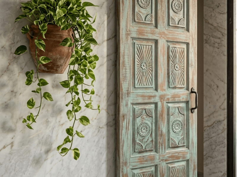 Why Eclectic Farmhouse Style Loves Handcrafted Carved Wood&nbsp;Doors
