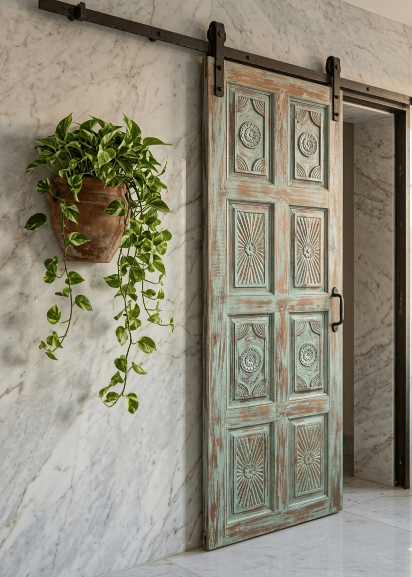 Why Eclectic Farmhouse Style Loves Handcrafted Carved Wood Doors